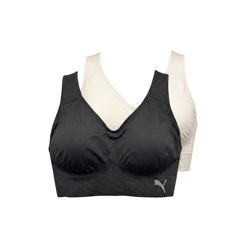 Puma Sports Bra Bundle Black Cream Adjustable Straps Seamless‎ - XL